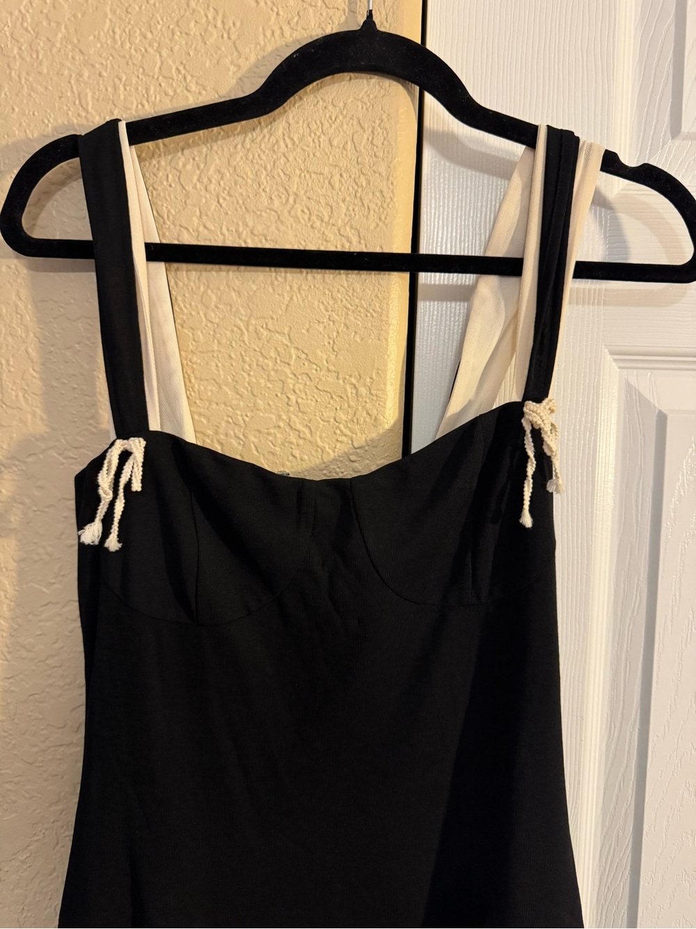 RIHOAS Black Contrast Trim Knit Skater Mini Dress Size S Bustier - Picture 5 of 16